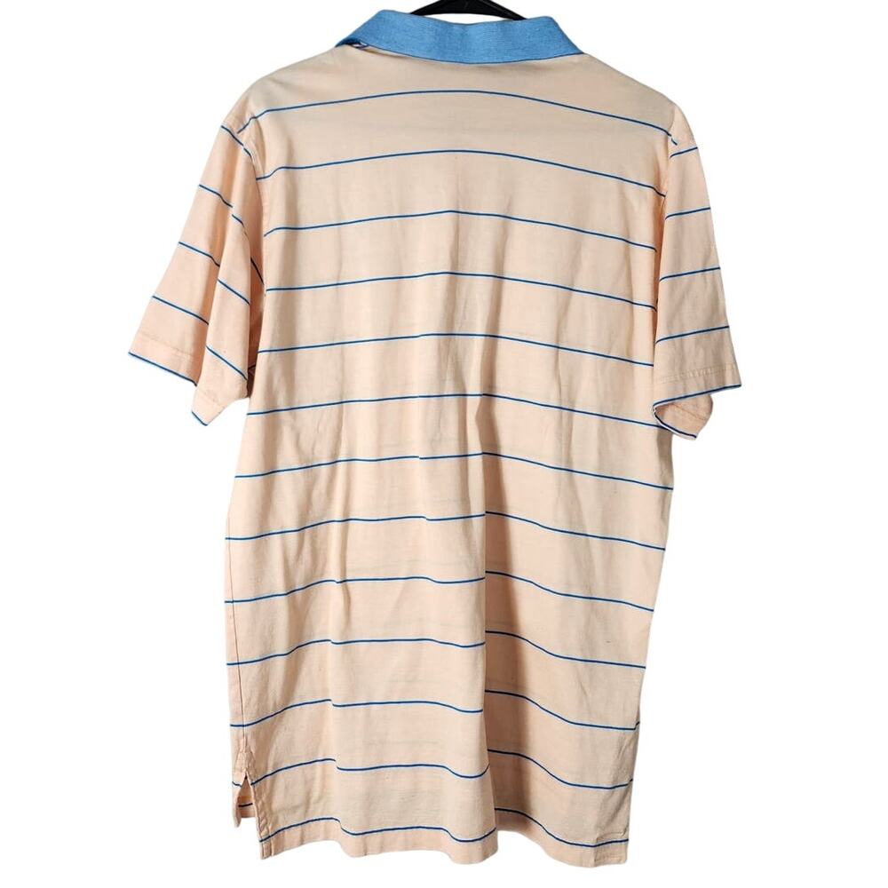 Peter Millar Polo Shirt Men's Size M Short Sleeve Orange Blue‎ Striped Cotton - Picture 2 of 5